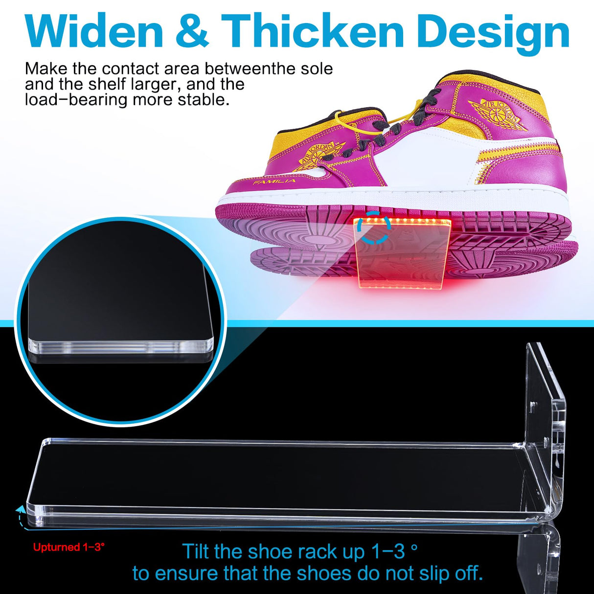 DILIBRA Set of 6 Floating Shoe Display Shelf with Lights, Glow Color Changing Clear Acrylic Shoe Shelf for Wall, Levitating Sneaker Shelves Wall Mount for Display Your Top Shoes Collection DILIBRA