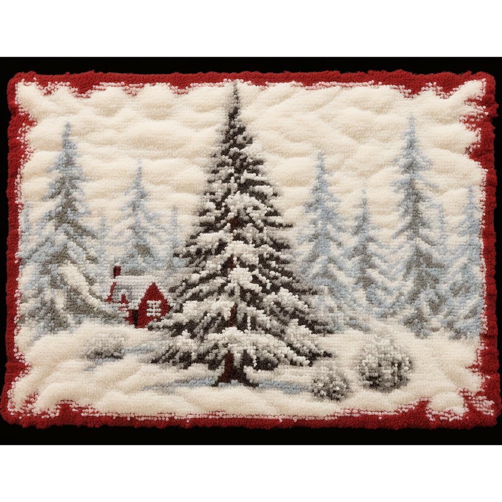 White Snow Christmas Pine Tree Latch Hook Rectangle Rug Kits for Adults Needle Crochet Yarn Kits Embroidery Carpet Hook and Latch Kit Floor Mat Tapestry Christmas Home Decoration 40x60cm(10) Generic