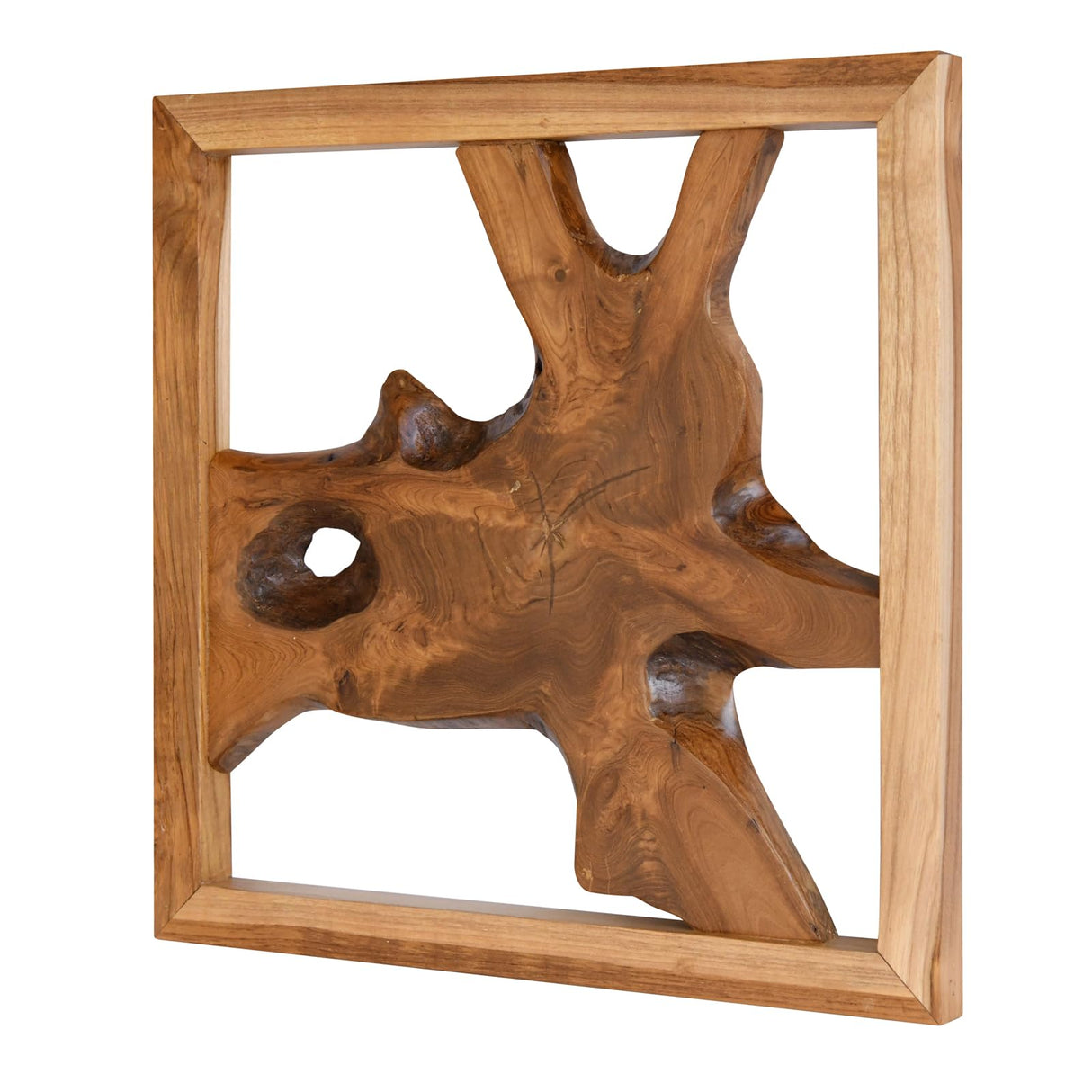 JOLLYMER Live Edge Teak Wood Wall Decor, Rustic Wooden Wall Art, Handcrafted Home Decoration for Living Room Bedroom Office, 17"x17" Natural Frame JOLLYMER