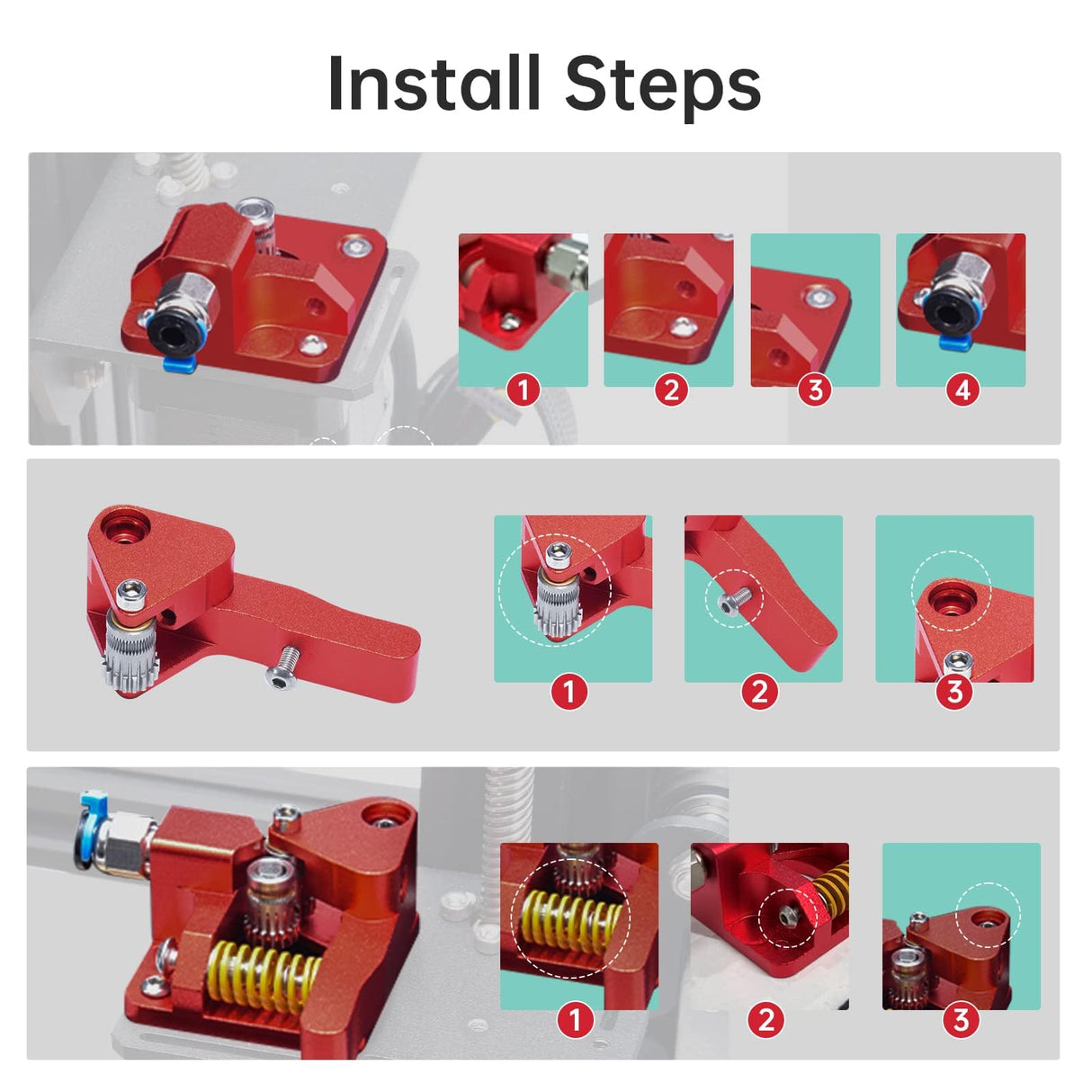 Bigtreetech Upgrade Dual Gear Extruder, Double Gear MK8 Extruder 3D Printer Dual Driver Stock Feeder All Metal 1.75mm Filament Extruder Kit for CR-10S Pro/CR-10/ Ender 3 V2/Ender 3/Ender 3 Pro Series BIQU