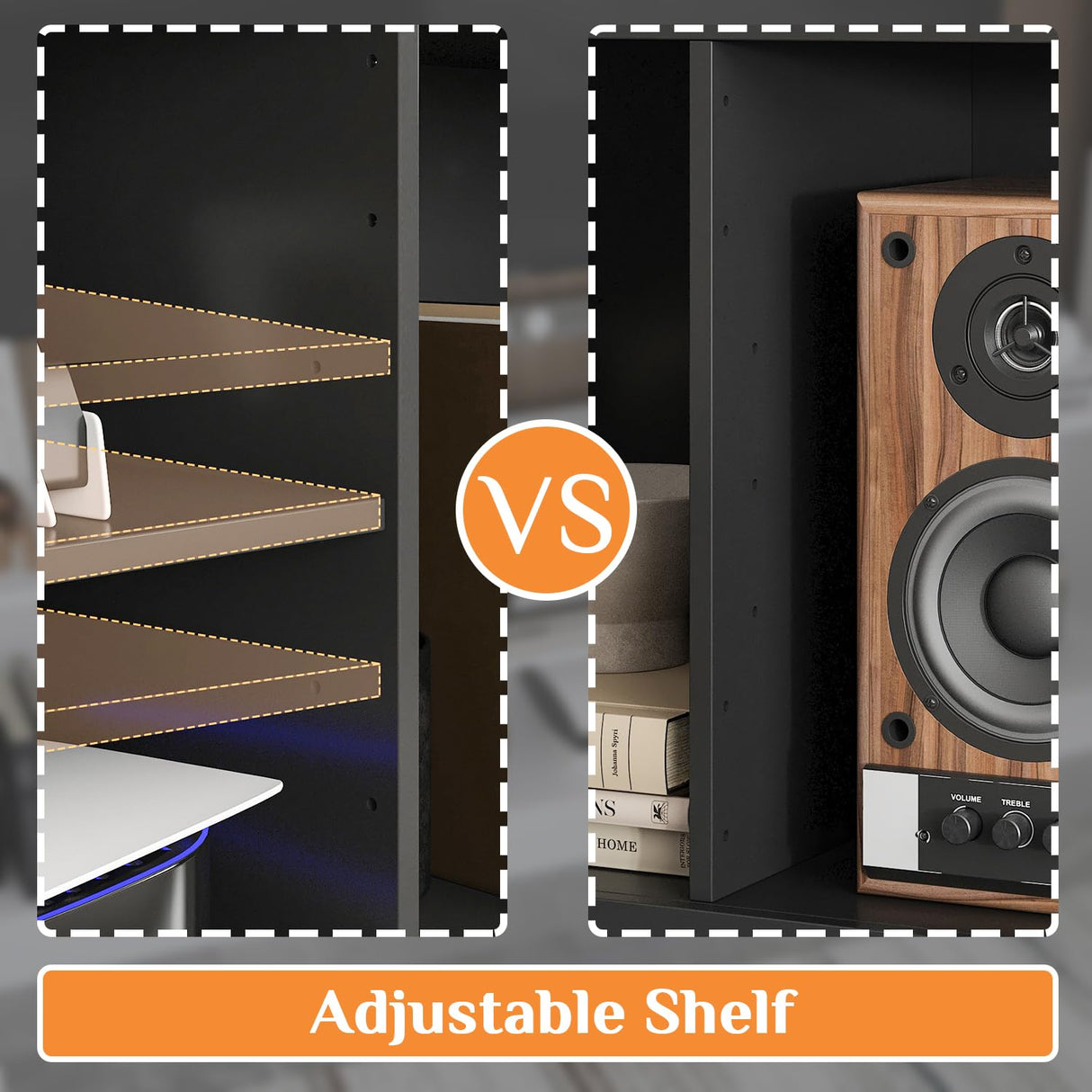 WOODTIME 114" Large Wall Unit Entertainment Center with Bookshelves, Lights and 18 Shelves, Modern 4-Piece TV Stand Media Console Table with Bridge Cabinet for Living Room & Home Theater, Black WOODTIME