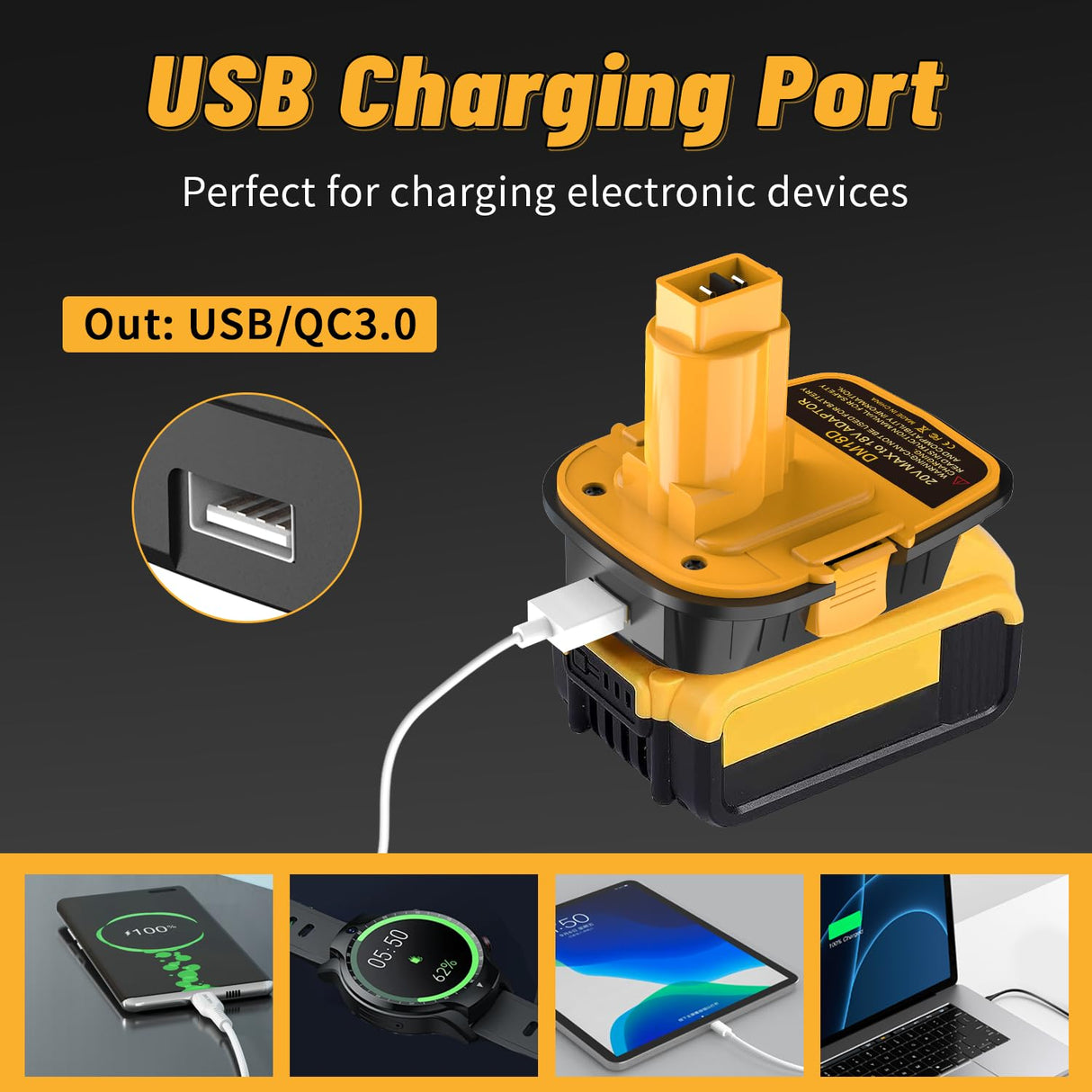 Kzreect DM18D Converter for DeWalt 18v to 20v Battery Adapter with USB Port for Dewalt 18V Tools, Converts Dewalt 20V or Milwaukee M18 18V Battery to Dewalt 18V Battery Adapter (1-Pack) Kzreect