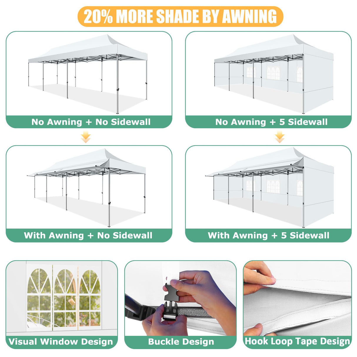 COBIZI 10x30 Pop Up Canopy Tent with Awning,Heavy Duty Canopy UPF 50+ All Season Wind Waterproof Commercial Outdoor Street Vendors Party Tents for Parties Canopy with Roller Bag(10 x 30 ft White) COBIZI