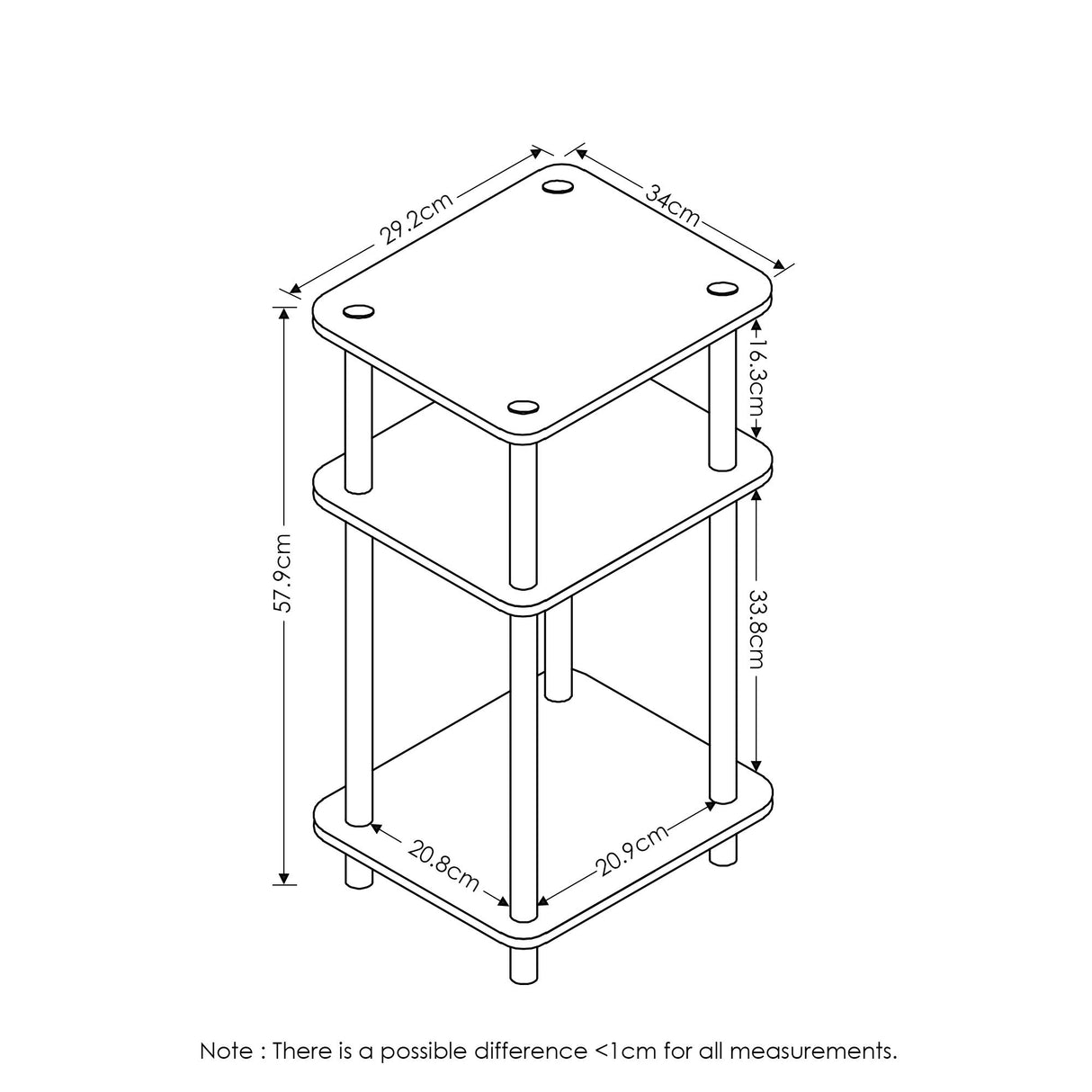 Furinno Just 3-Tier Turn-N-Tube End Table / Side Table / Night Stand / Bedside Table with Plastic Poles, 1-Pack, White(Espresso)/White Furinno