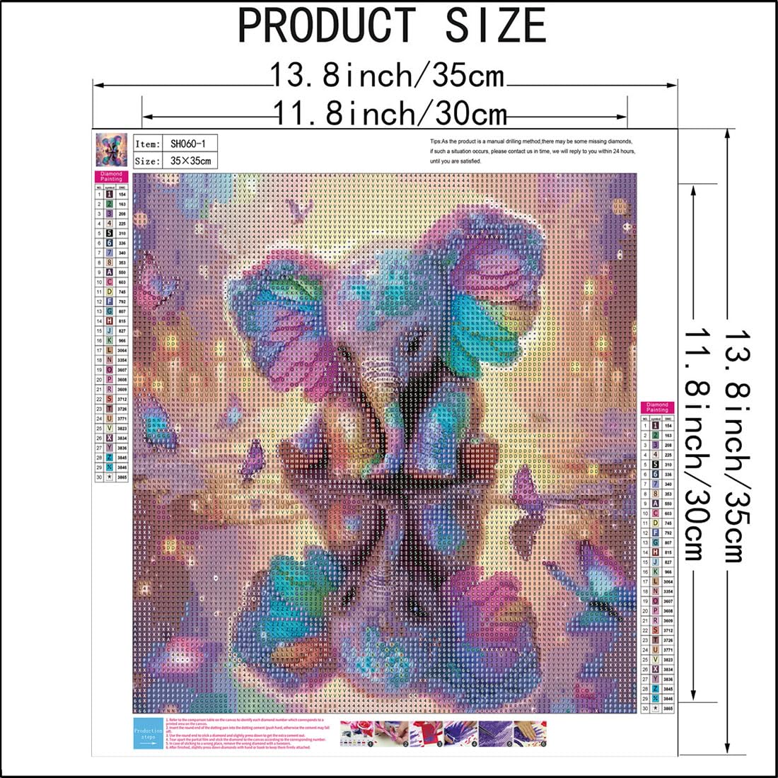 SHICERNHJ 5D Diamond Painting Kits for Adults, Animal Elephant Full Drill Diamond Painting Kits for Beginner,DIY Butterfly Round Diamond Dots for Adults Gem Art Home Wall Decor 14 X 14Inch SHICERNHJ