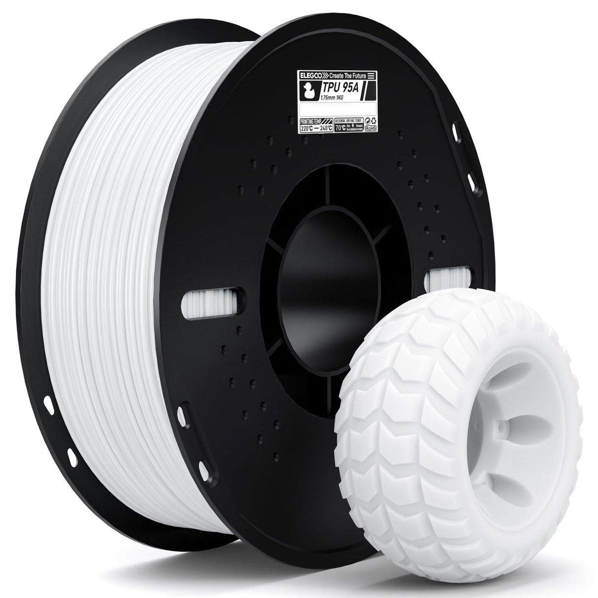ELEGOO TPU Filament 1.75mm White 1KG, 95A Flexible Soft 3D Printing Filament Dimensional Accuracy +/- 0.02mm, 1KG Spool(2.2lbs) for Most FDM 3D Printers ELEGOO
