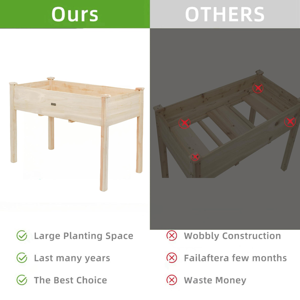 ZSYWODFO 48x24x30in Raised Garden Bed,Wooden Raised Garden Beds Outdoor,Elevated Wooden Planter Box with Legs for Backyard/Patio/Gardener,210lb Capacity-Natural ZSYWODFO