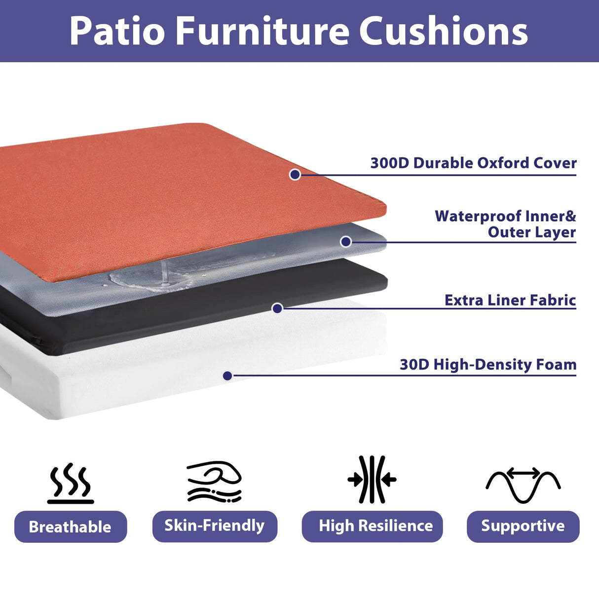 IPYNBAP Outdoor Chair Cushions Set of 4,Waterproof Outdoor Seat Cushions for Patio Furniture,Patio Chair Cushions with Handle and Ties, Square Corner Outdoor Chair Pads, 19" x 19" x 3", Spice IPYNBAP