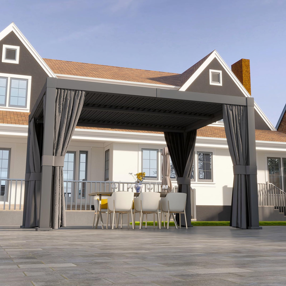 Aoxun Louvered Pergola 10 x 12ft Outdoor Aluminum Pergola with Adjustable Roof for Gardens, Decks and Backyards, Gray Aoxun