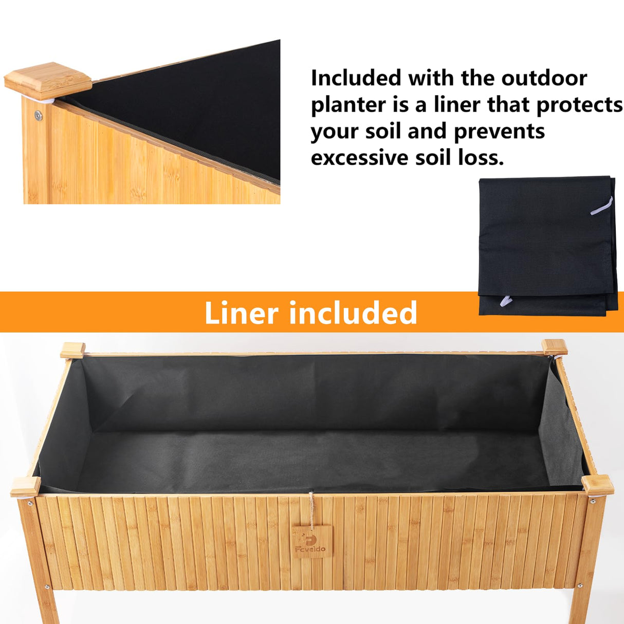 FCVEIDO Bamboo Raised Garden Beds Outdoor, Raised Garden Bed with Legs, Elevated Bamboo Planter Box, Standing Growing Bed for Growing Fresh Herbs, Vegetables, Succulents, Flowers (48x25x30 Inch) FCVEIDO