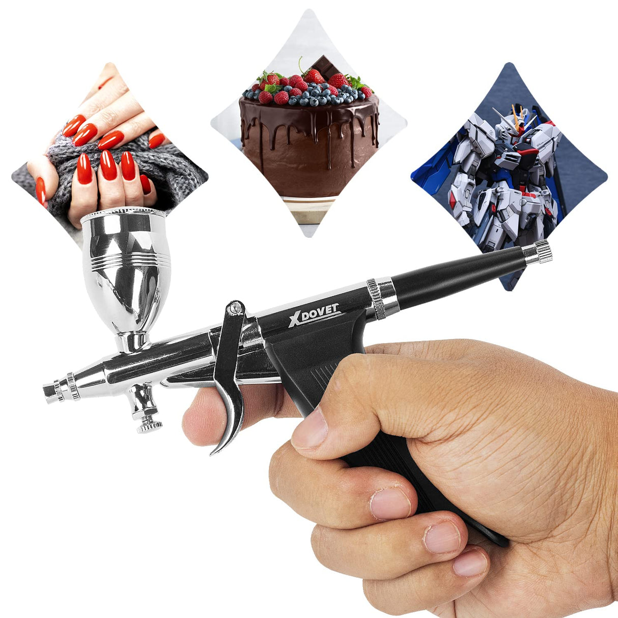 XDOVET Dual-Action Trigger Airbrush Kit Air Brush Painting Set with 0.3mm/0.5mm/0.8mm Needles,2cc/5cc/13cc/20cc/40cc Paint Cup, Air Hose for Tattoo, Makeup, Nail, Model, Art Hobby - for Pro & Beginner XDOVET