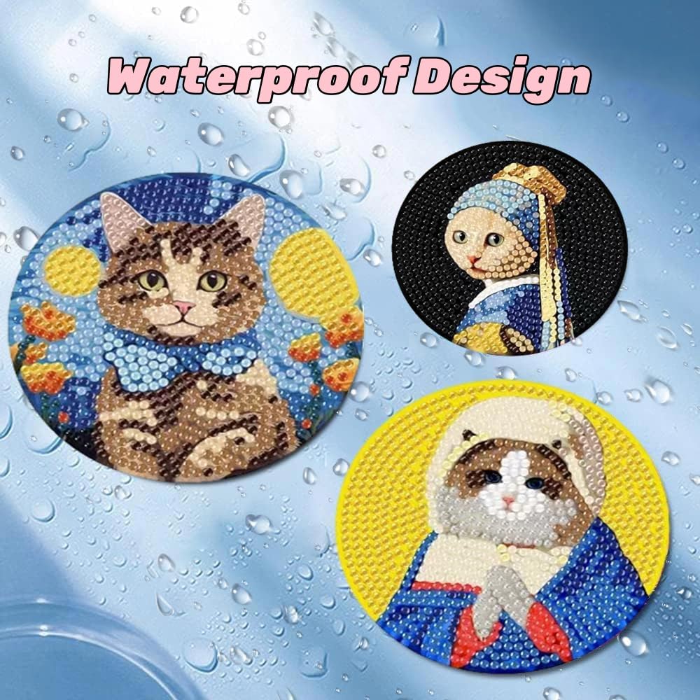 Puraikcmi 8PCs Diamond Paintings Coasters Kits Set With Holder, Cat Diamond Art, Crafts DIY Funny Adult Craft Diamond Dots Gift Puraikcmi