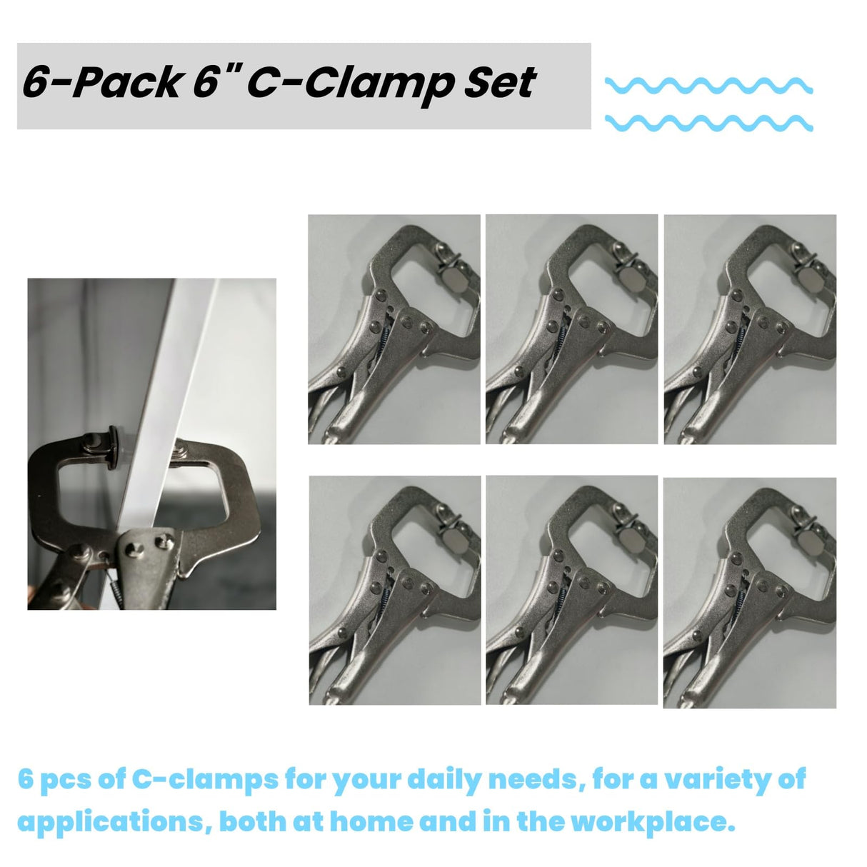 6 Inch C Clamp Locking, 6Pcs Heavy Duty Welding Clamps Pliers Set Vise Grip Clamps with Swivel Pad for Electrician Maintenance, Wood Working, Welding and Craftsmen Home Workshop Haokixin