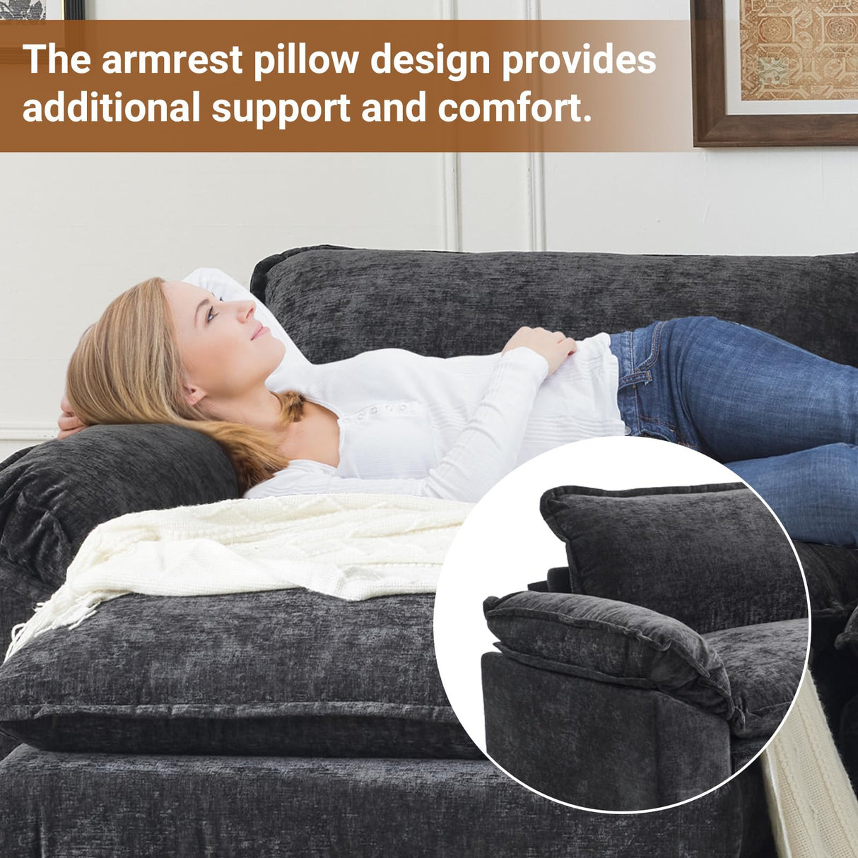 VINGLI 87" Convertible Sectional Sofa,L-Shape Deep Seat Sofa Couch for Living Room,Modern Chenille 2 Seat Loveseat Sofa with Ottoman for Small Space(Black, 87") VINGLI