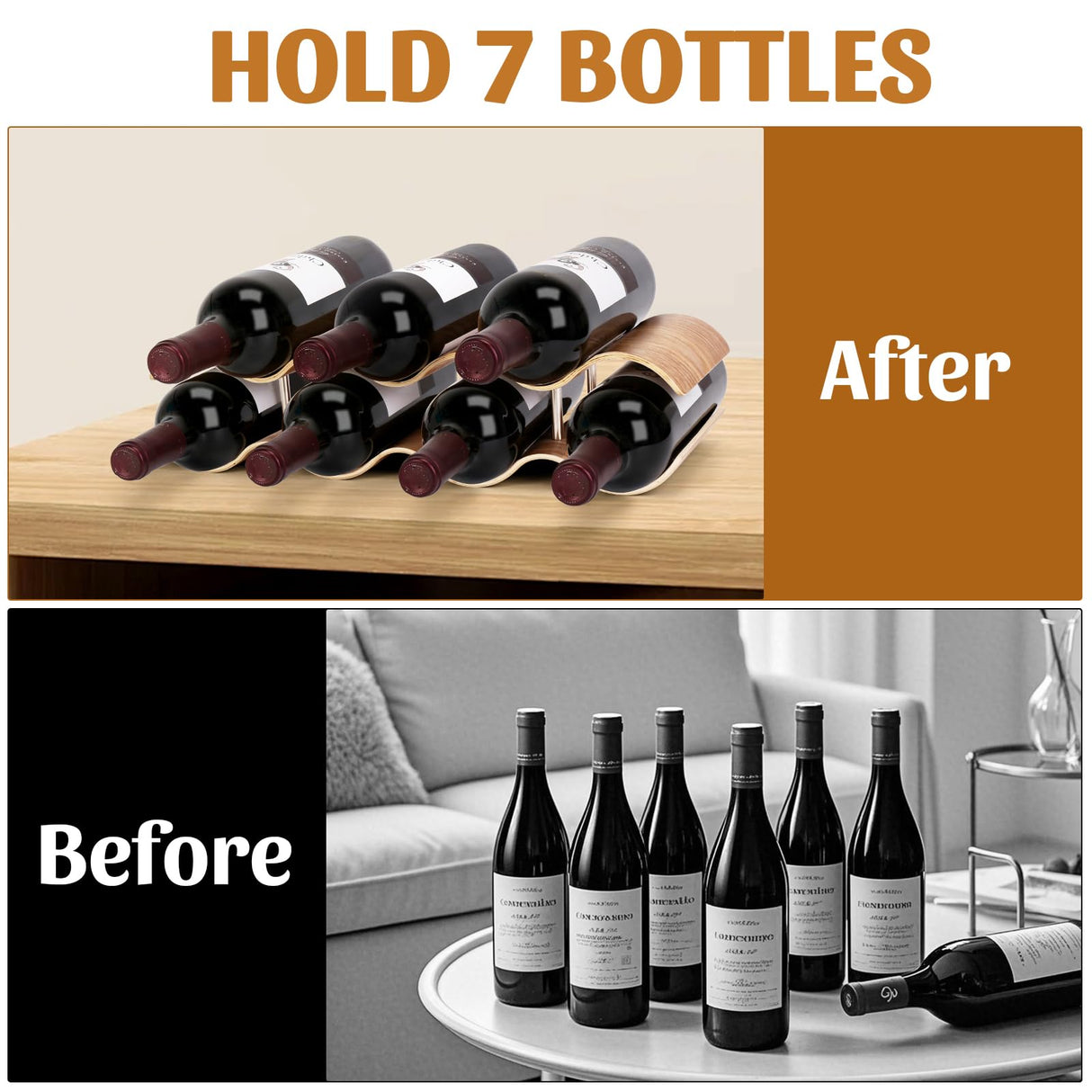 VAlinks Table Wine Rack Countertop Freestanding Wine Racks & Cabinet 2 Tier 7 Bottles Wave Willow Wood Champagne Rack VAlinks