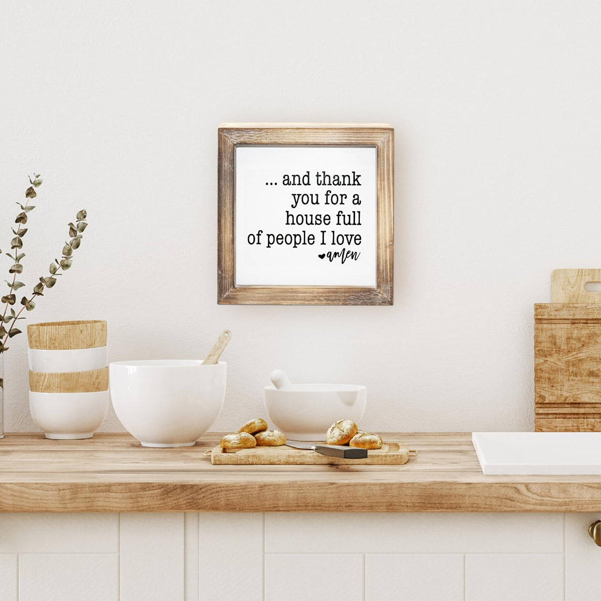 MACVAD Rustic Torched Wood Small Box Sign for Home Decor,Freestanding Thank You Sign for Kitchen,Square Wood Block Sign Table Decor,6" x 6" x 1.57" MACVAD