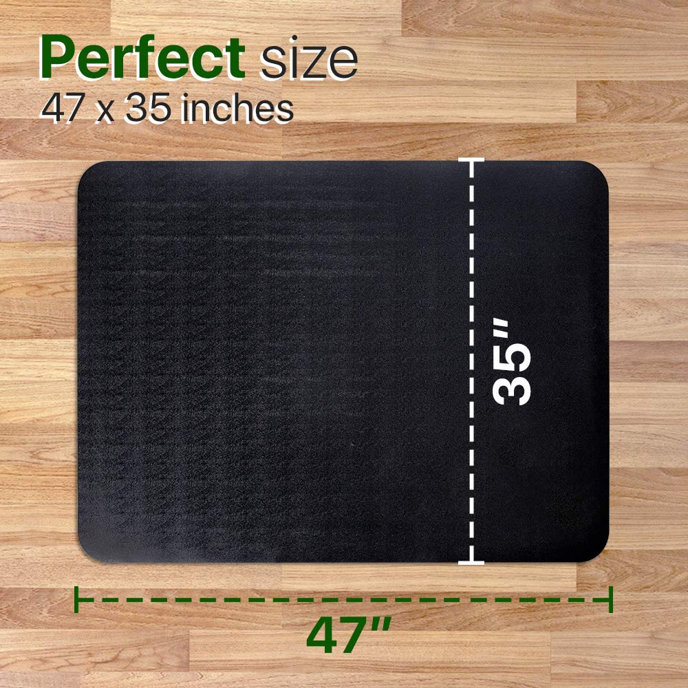 Office Rolling Chair Mat for Hardwood and Tile Floor, Black, Anti-Slip, Non-Curve, Chair Mat Best for Under The Computer Desk, 47 x 35 Rectangular Non-Toxic Plastic Protector, Not for Carpet Lesonic