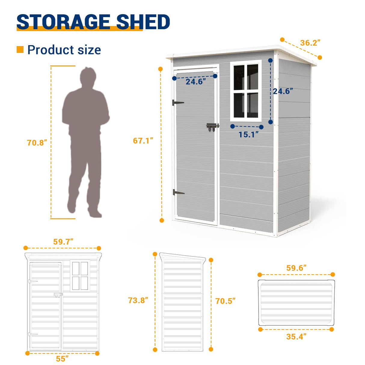 UDPATIO Outdoor Resin Storage Shed 5x3 FT, Plastic Garden Shed for Bike, Garbage Can, Tool, Outside Sheds & Outdoor Storage Storage Box with Lockable Door for Backyard, Patio, Lawn, Grey & White UDPATIO