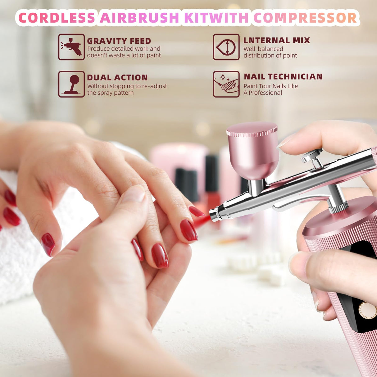 Airbrush Kit with Compressor - 48PSI High-Pressure, Non-Clogging Air Brush Set Cordless Rechargeable with 0.3mm Nozzle, Ideal for Painting, Modeling, Cake Decor, Pastry, Makeup, Nail Art (Pink) Istarziberlla