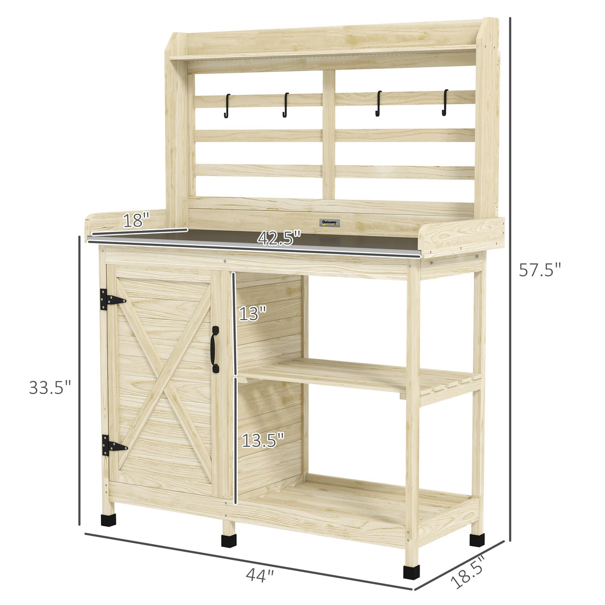 Outsunny Outdoor Wooden Potting Bench Table, Garden Workstation with Storage Cabinet, Storage Shelves for Backyard, Patio, Balcony, Natural Outsunny