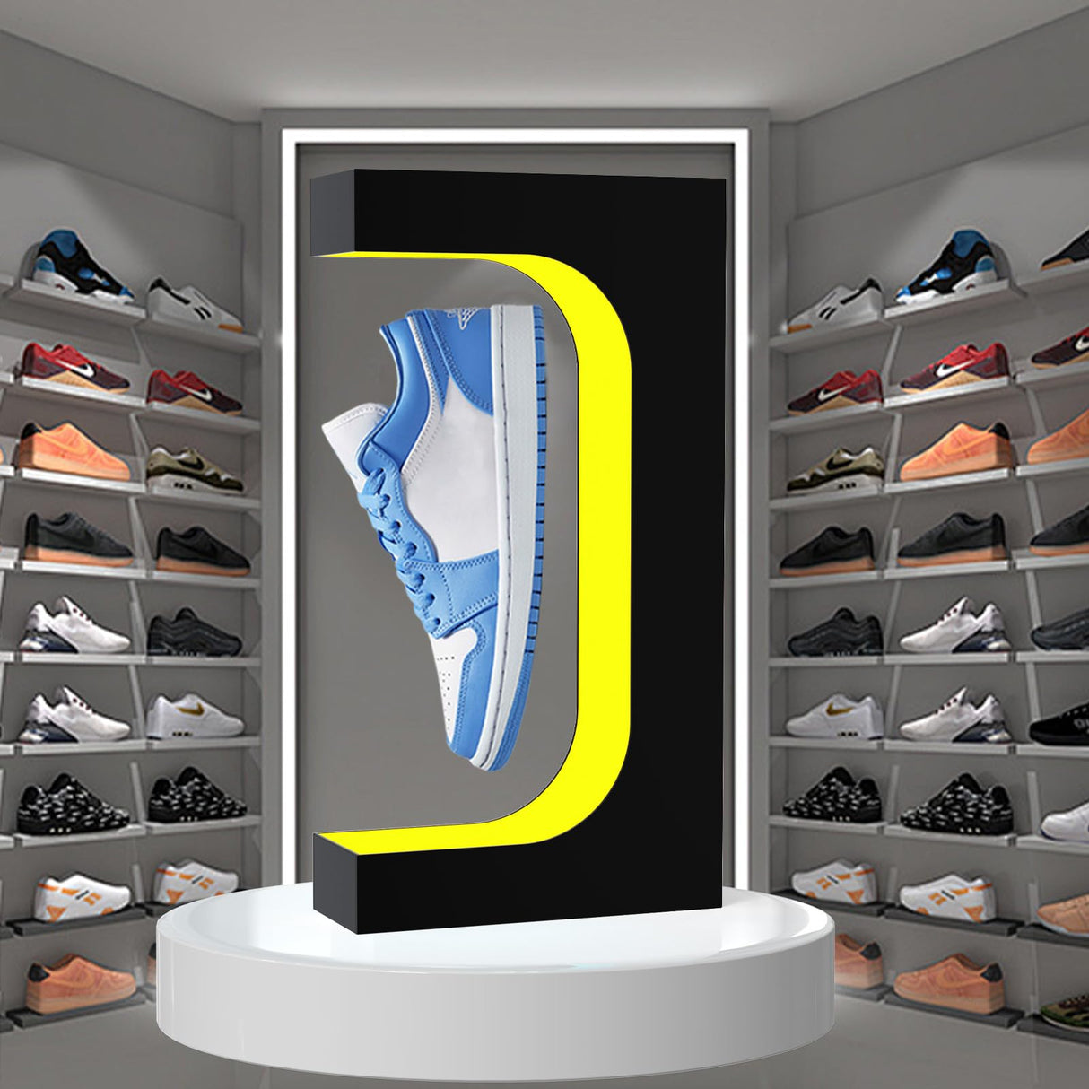 Levitating Sneaker Display, Magnetic Floating Shoe Display Stand with 360° Auto Rotation & LED Light, Levitation Sneaker Holder Rack for Shoes Collector/Advertising Exhibition/Home Decoration, Black WHDPETS