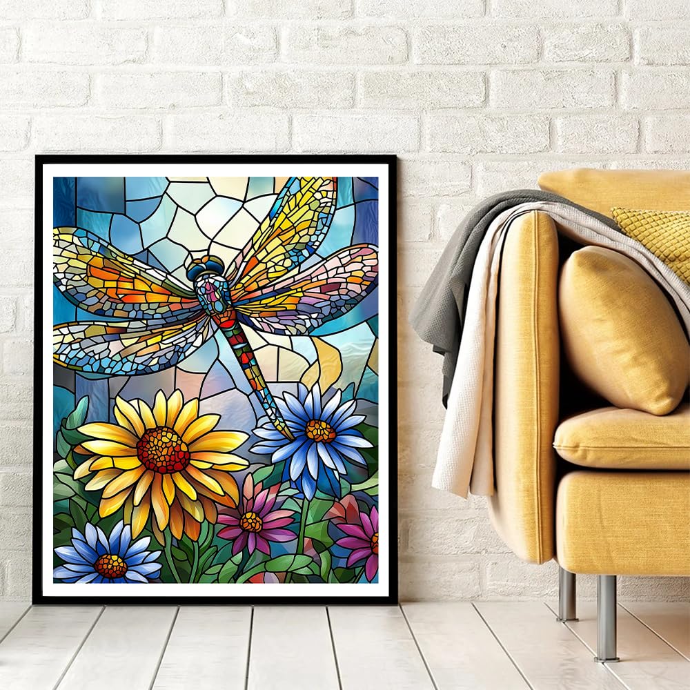 Natuyalo Paint by Numbers Kit for Adults Beginners, 16" Wx20 L Canvas Pictures Painting Acrylic Paintwork with 3 Pcs Paintbrushes, Dragonfly and Flowers Natuyalo
