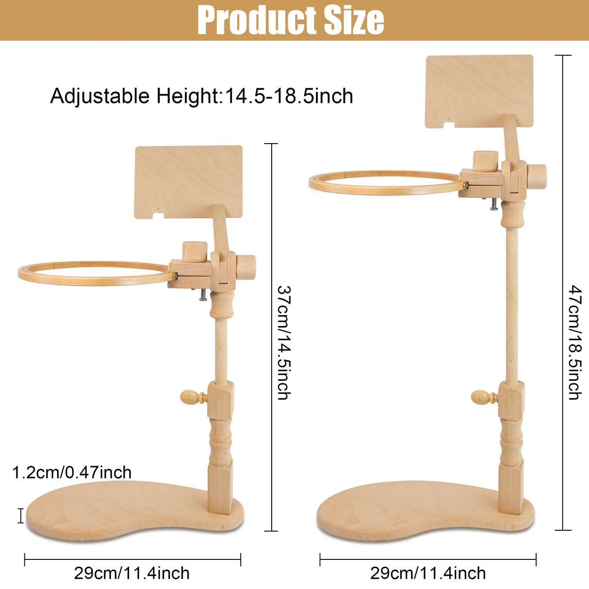 Embroidery Hoop Stand, 360° Adjustable Sitting Cross Stitch Stand, Easy to Use Wooden Embroidery Hoop Holder, Cross Stitch Stand for Art Craft Sewing Projects guofa