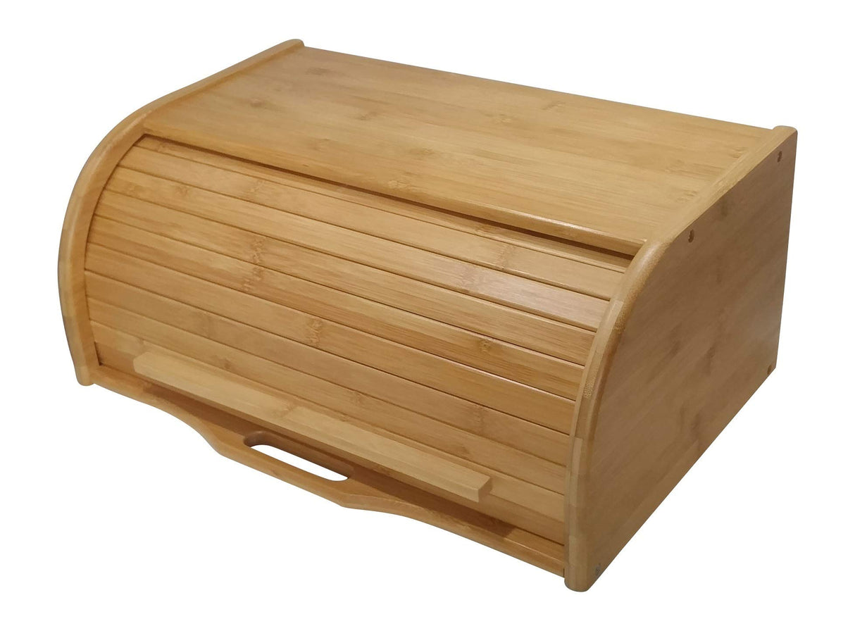 Large bread box bread basket wooden box storage boxes kitchen counter organizer, roll top breadbox. bread boxes for kitchen countertop. Bamboo wooden boxes. (Natural) PremiumPresents