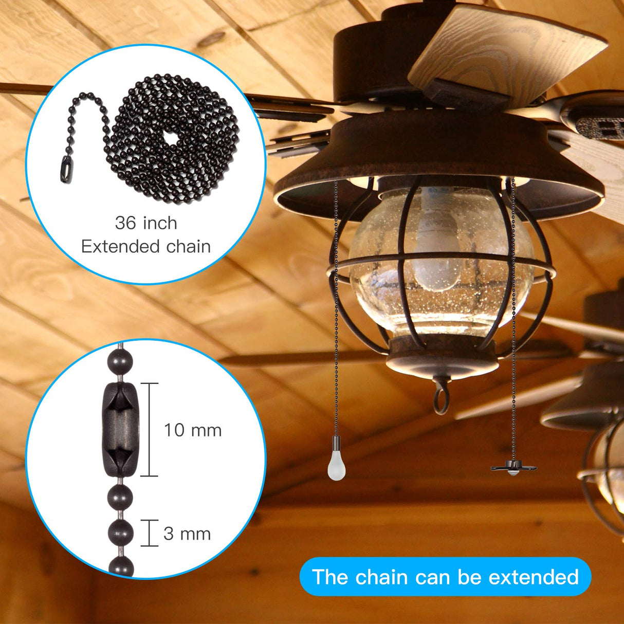Ceiling Fan Pull Chain , Including 4Pcs Beaded Ball Fan Pull Chain Pendant, Extra 8Pcs Pull Loop Connectors, 2Pcs 36 inches Fan Pull Chain Extension. (Oil Rubbed Bronze) LDCREEE