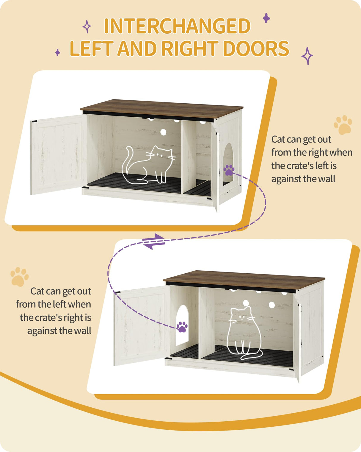 Hzuaneri Cat Litter Box Enclosure with Cushion, Hidden Litter Box Furniture with Removable Dividers, Reversible Entrance Left or Right Side,Cat House, Rustic White and Brown CB84714X Hzuaneri