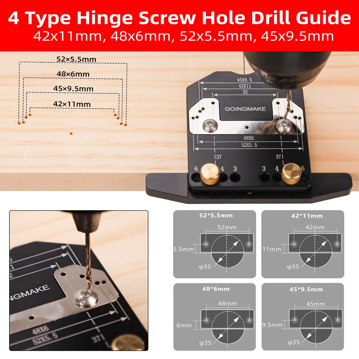 GOINGMAKE 2 in 1 Simple Concealed Hinge Jig with Smart Depth Stop 35mm Drill Bit and Cabinet Hinge Plate Template Drill Jig for Fast Cabinet Hinge and Hinge Plate Mounting,Cabinet Hardware Jig goingmake