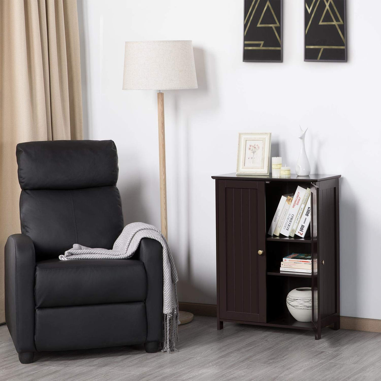 Topeakmart Bathroom Floor Cabinet Double Doors Free-standing Storage Cabinet with Adjustable Shelves, Anti-toppling Design, Espresso Topeakmart