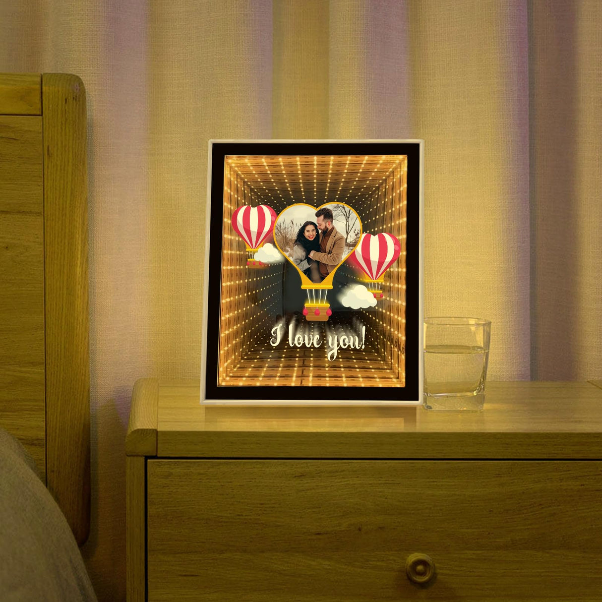 Custom Photo Infinity Mirror, Personalized Photo Frame Gifts for Friends, Couples, Family, Desktop LED Night Light Makeup Mirror 2 in 1, Home Decoration Bedroom Office Living Room LINMQIU