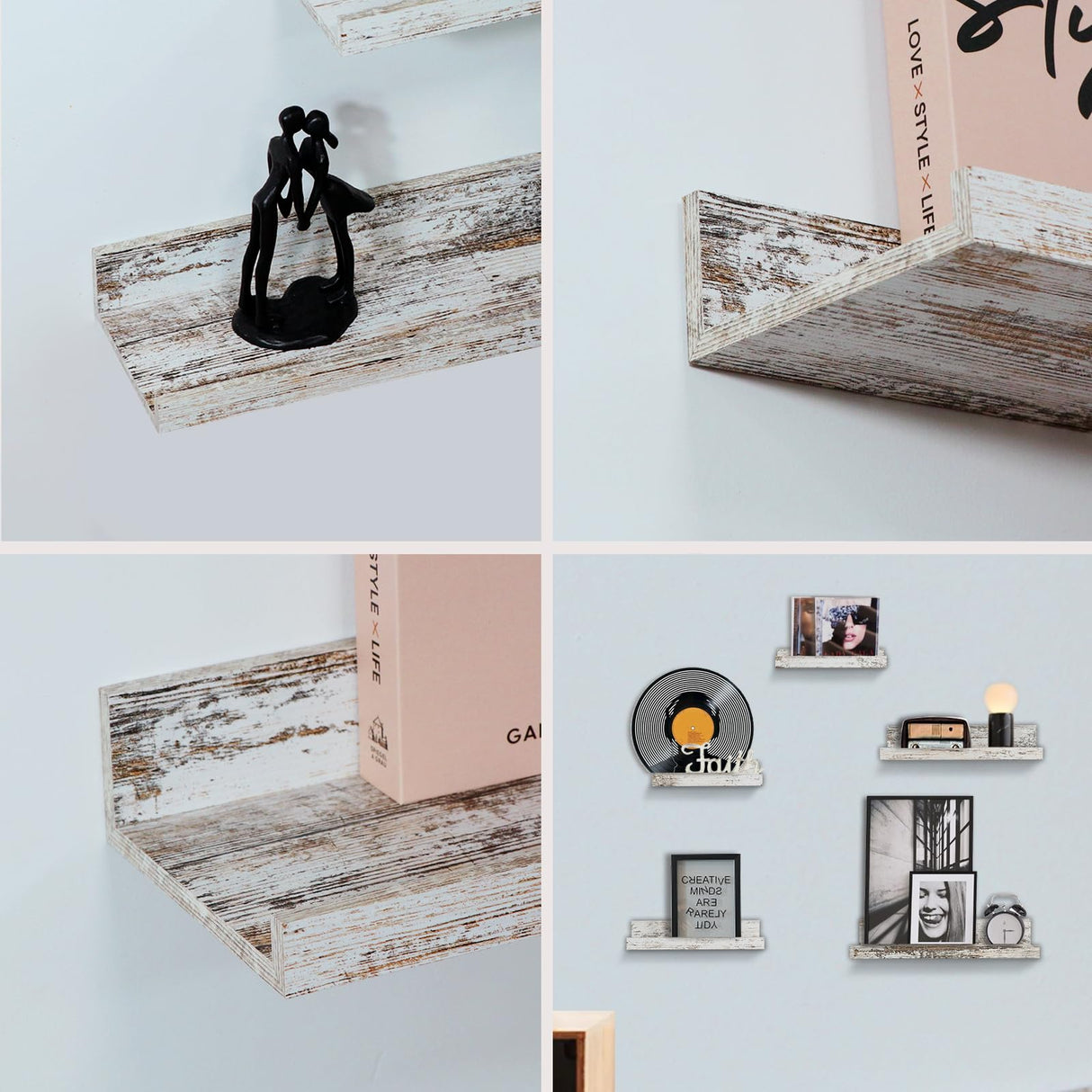 Walasis Rustic Shelves Wall-Mounted Distressed White - Farmhouse Wall Shelves 15.8 inch Wood Wall Decor Decorative Small Floating Ledge Shelf for Bedroom Living Room Walasis