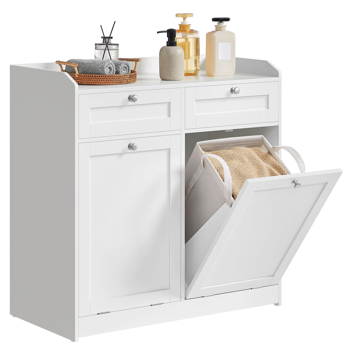 VASAGLE Bathroom Laundry Cabinet with Basket, with 2 Drawers and 2 Hidden Laundry Hampers, Freestanding, Tilt-Out Laundry Baskets with Handles, 31.1 x 15.8 x 31.5 Inches, Cloud White UBBC751W01 VASAGLE