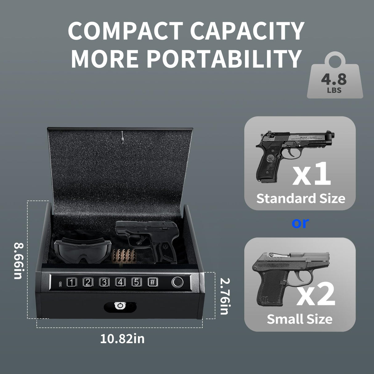 ADIMO Hand Gun Safe, Biometric Gun Safe for Handgun, Pistol with 3 Quick-Access Way Fingerprint/Keypad/Key, Gun Lock Box w/Mute Function, Gun Safe for Secure Storage for Bedside, Nightstand and Car ADIMO