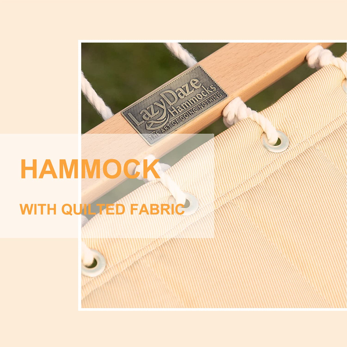 Lazy Daze Hammocks 12FT Quilted Fabric Double Hammock with Pillow, 2 Person Hammock with Spreader Bar for Outdoor Outside Patio Garden Yard Pool Beach (Linen) Lazy Daze Hammocks