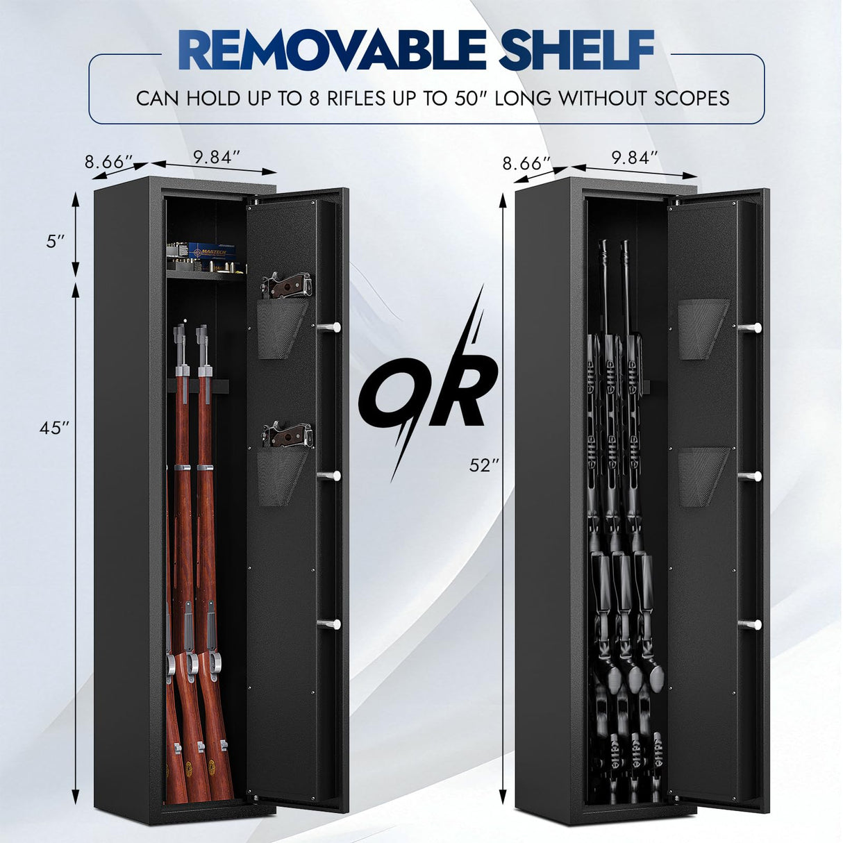 KAER 2-3 Gun Safe for Rifles and Pistols Gun Safe for Home with Quick Access Removable Shelf Gun Cabinet with Removable Gun Racks Pistol Pockets (2-3 Gun) KAER