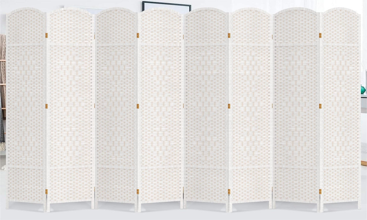 Duraspace 8 Panels Room Divider 6 FT Tall Weave Fiber Privacy Screen Freestanding Double Hinged Folding Screen Extra Wide Room Dividers for Patio Privacy (Off White) DURASPACE