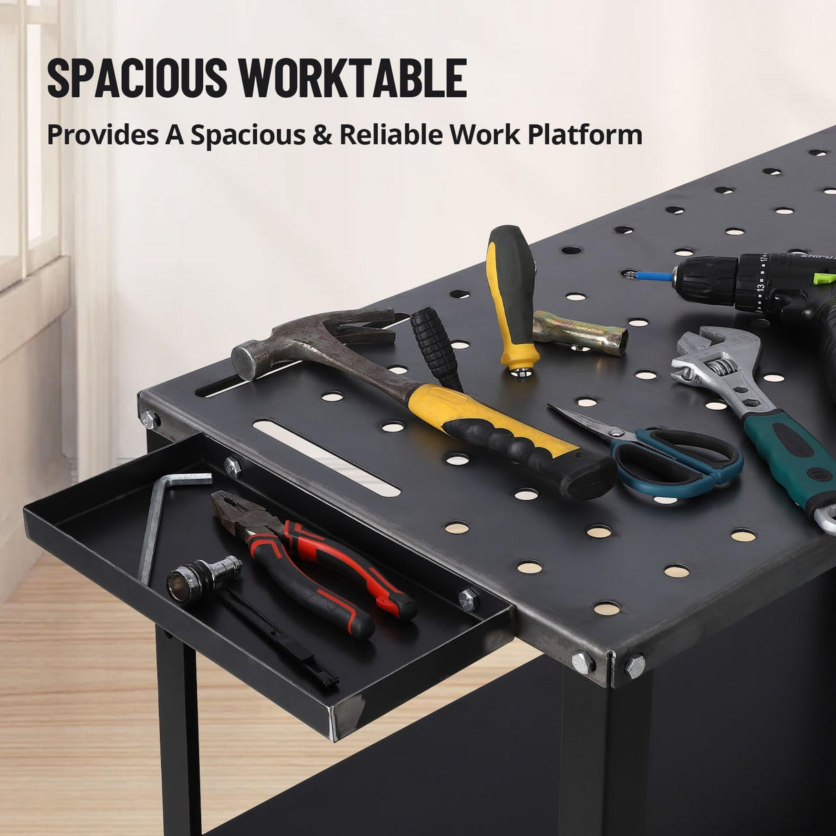 TROPOW Welding Table 36"x19", 5/8-inch Fixture Holes Steel Welding Workbench Table, 1200lbs Load Capacity Welding Table Portable Work Bench TROPOW