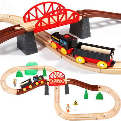Asweets Wooden Train Set for Toddler,40 Piece with Train Track Electric Operated Fits Thomas,Brio,Melissa and Doug Magnet Battery Train Toy for 3 4 5