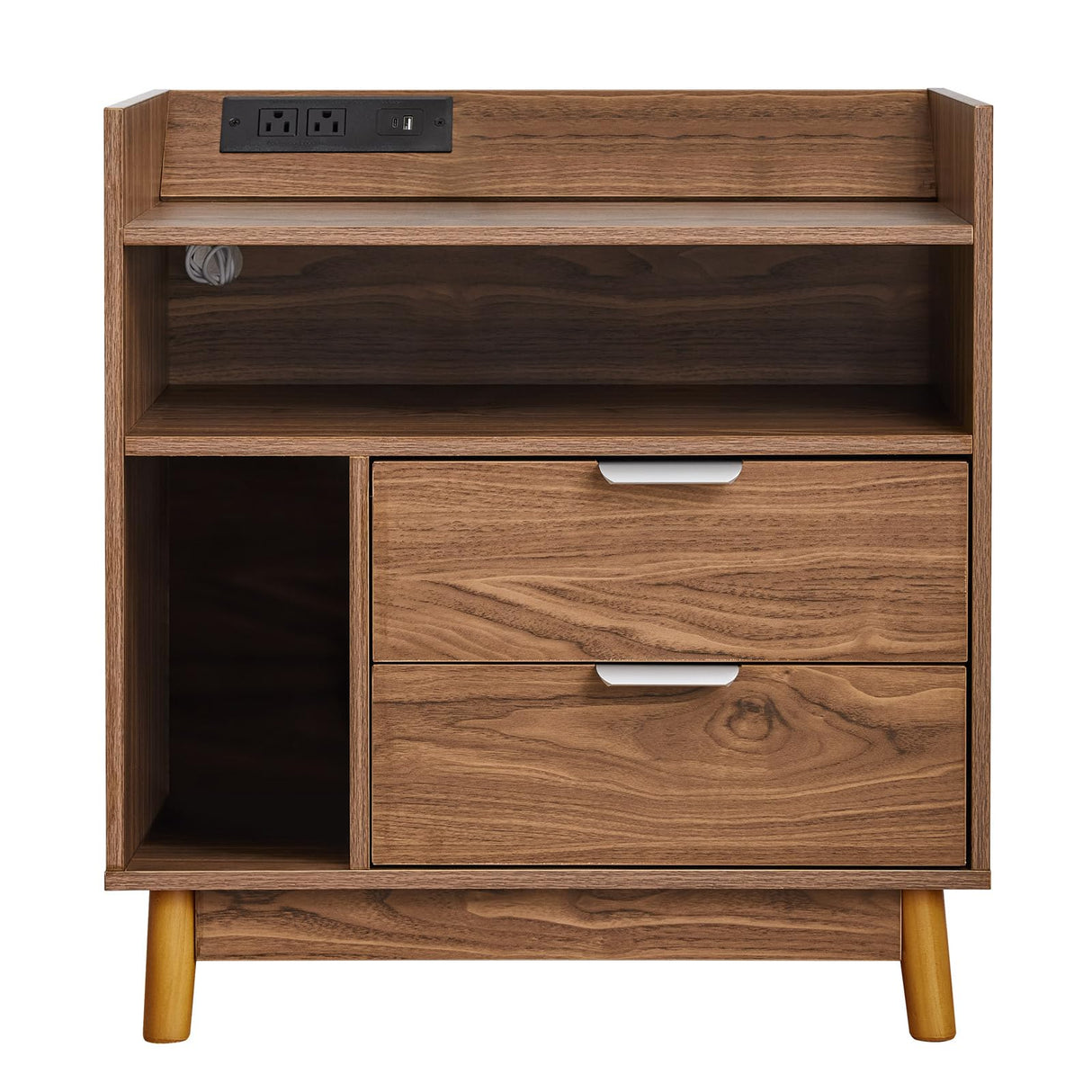 Mellolivin Nightstand with Charging Station,LED Night Stand with Drawers, Mid Century Modern Nightstand, Large Bedside Table, End Table for Bedroom Mellolivin