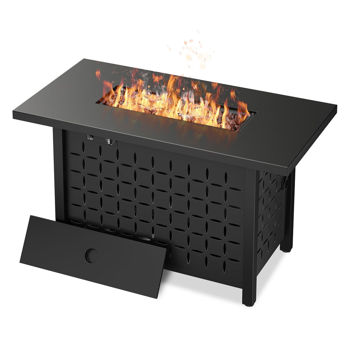 Vongrasig 43 inch Gas Fire Pit Table, 50,000 BTU Outdoor Rectangular Propane Firepit Table with Lid, Lava Rock, 2 in 1 Firepit Table for Outside, Patio, Deck, Garden, Backyard Vongrasig
