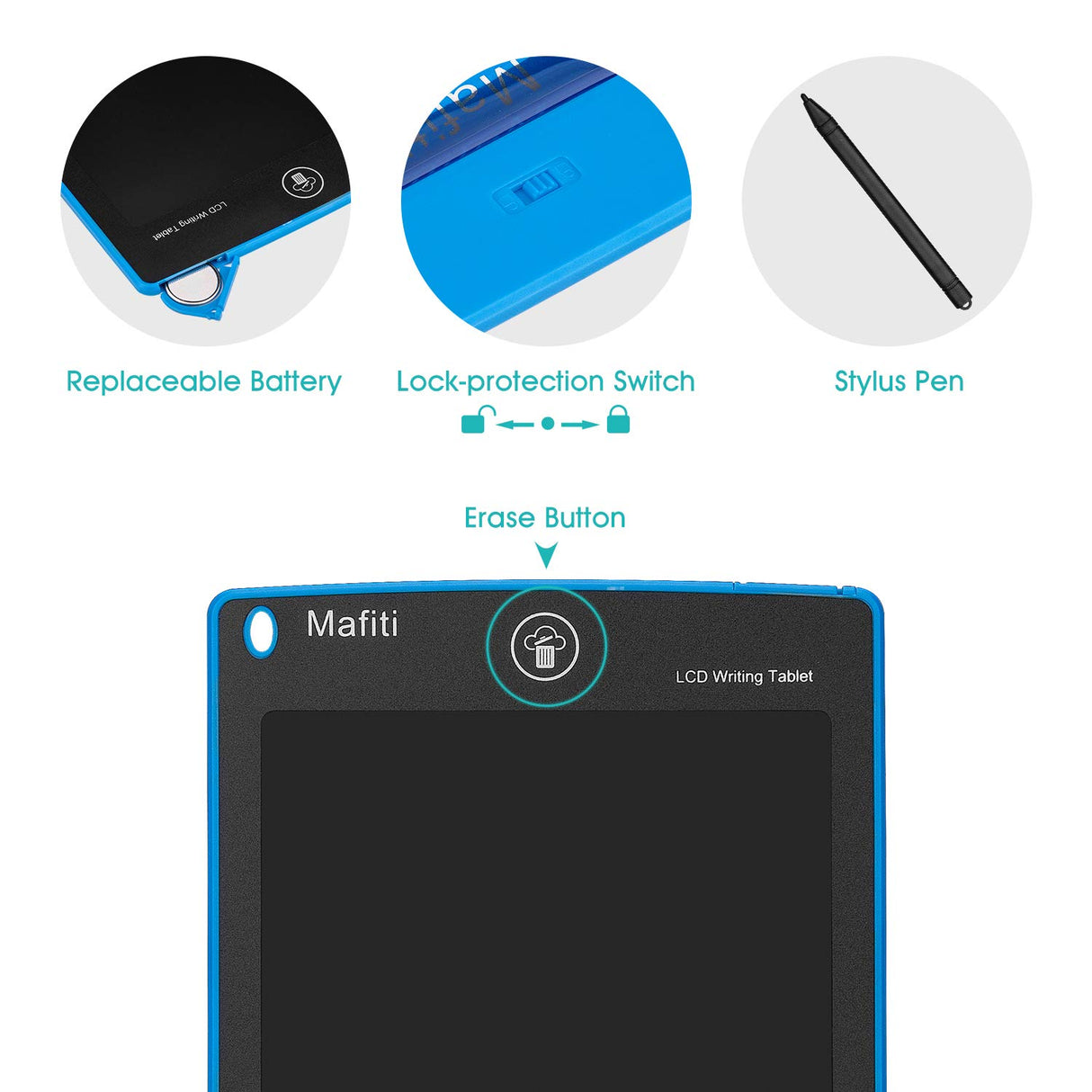 Mafiti LCD Writing Tablet 8.5 Inch Electronic Writing Drawing Pads Portable Doodle Board Gifts for Kids Office Memo Home Whiteboard Blue mafiti