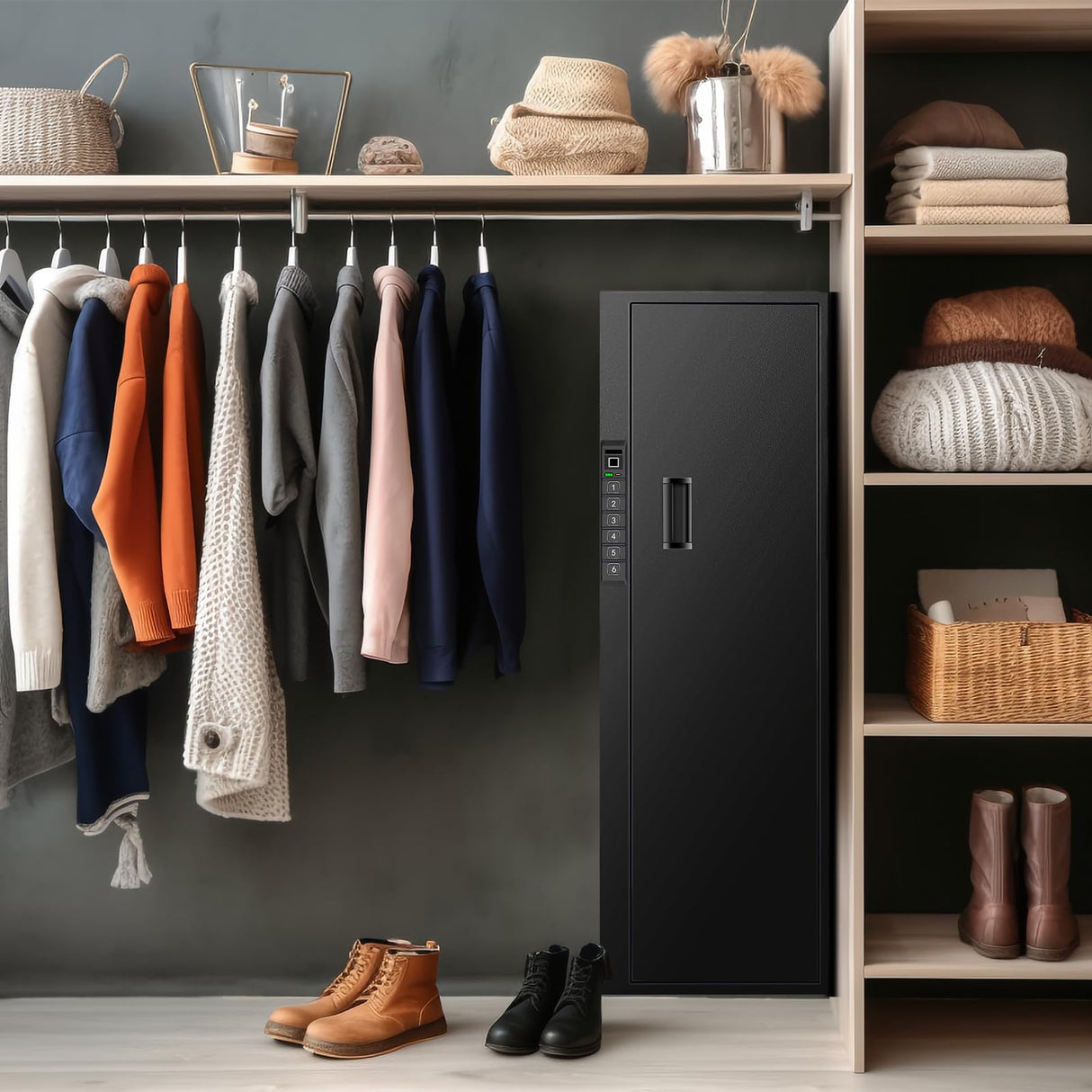 Biometric Gun Safe for Rifle, Shotguns, Pistols, Compact Long Gun Safe, Quick Access Fingerprint Gun Safe Firearm Case- Upgraded Biometric/Keypad/Key Access LANGGER V