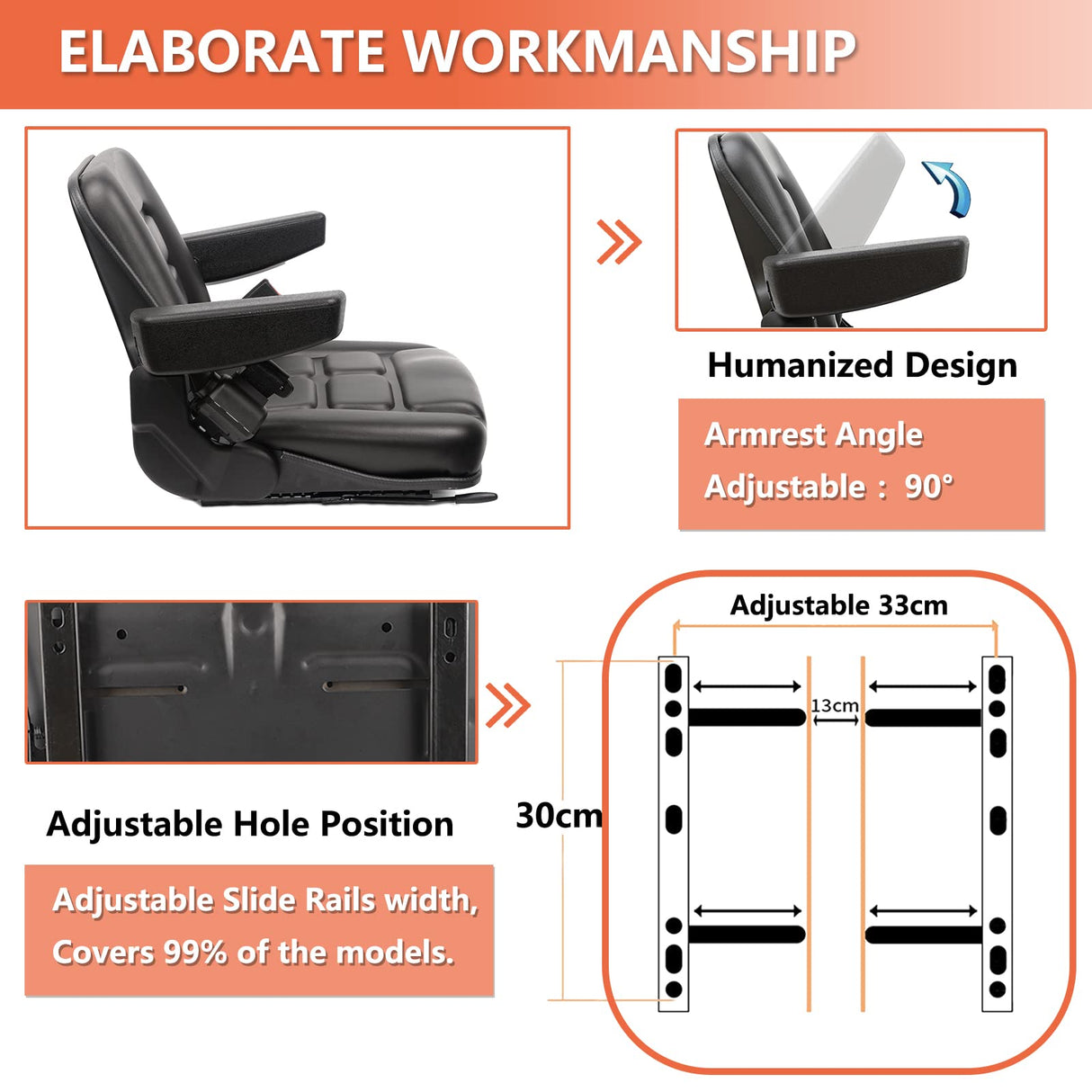 Universal Fold Down Forklift Seat with Adjustable Angle Back,Armrest And Safety Belt,for Tractor,Excavator Skid Loader Backhoe Dozer Telehandler KL Seating