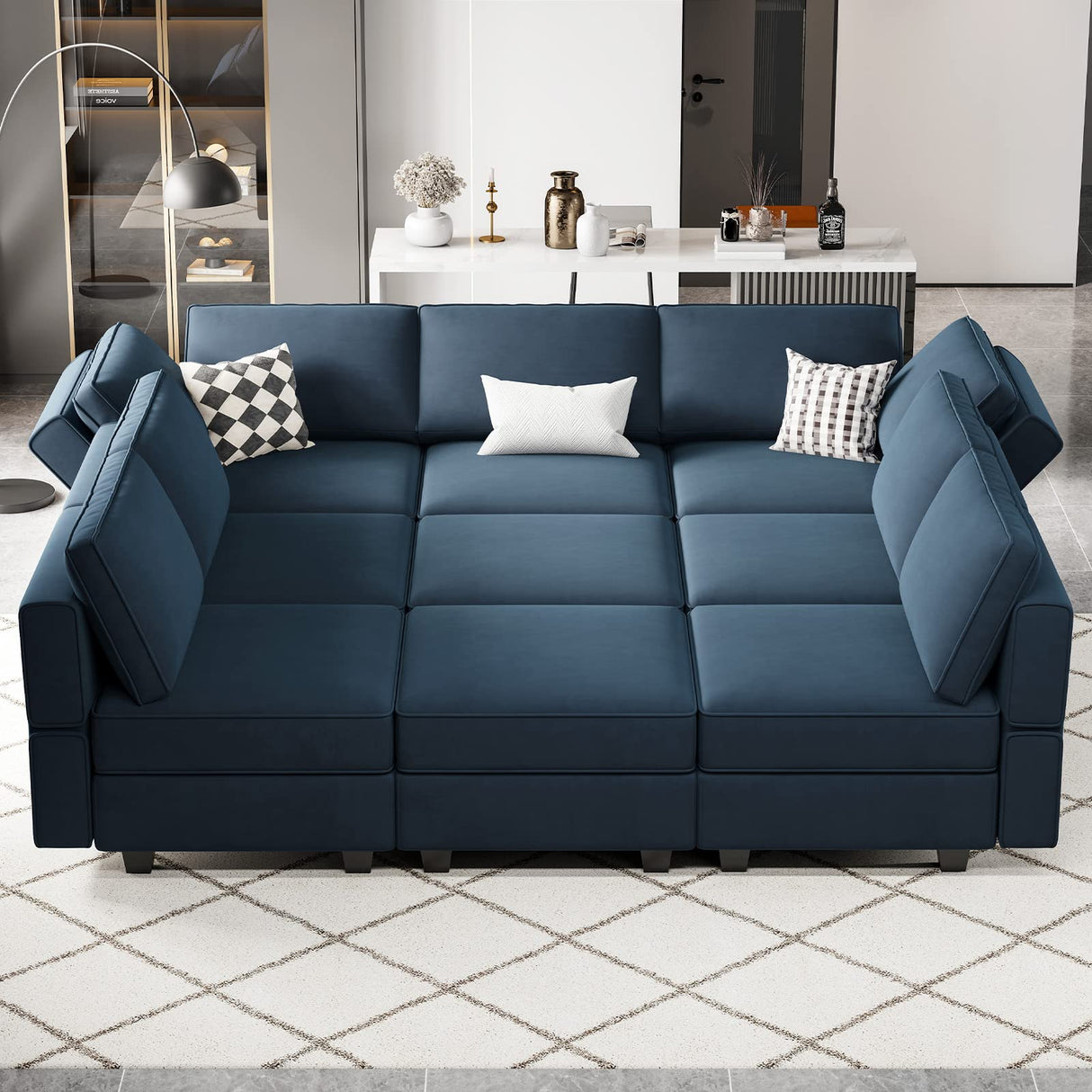 Belffin Modular Sectional Sofa with Ottomans Velvet Reversible Sleeper Sectional Sofa with Chaise Modular Sleeper Sofa Bed with Storage Seat Blue Belffin