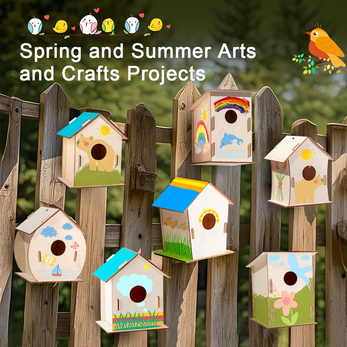 24 Sets DIY Wood Birdhouse Bulk for Kids Parties and Classrooms, Art Painting Bird House Craft Kit Unfinished Wood Bird Houses to Paint for Kids 3+ Spring Summer Arts and Craft Projects QUYSK