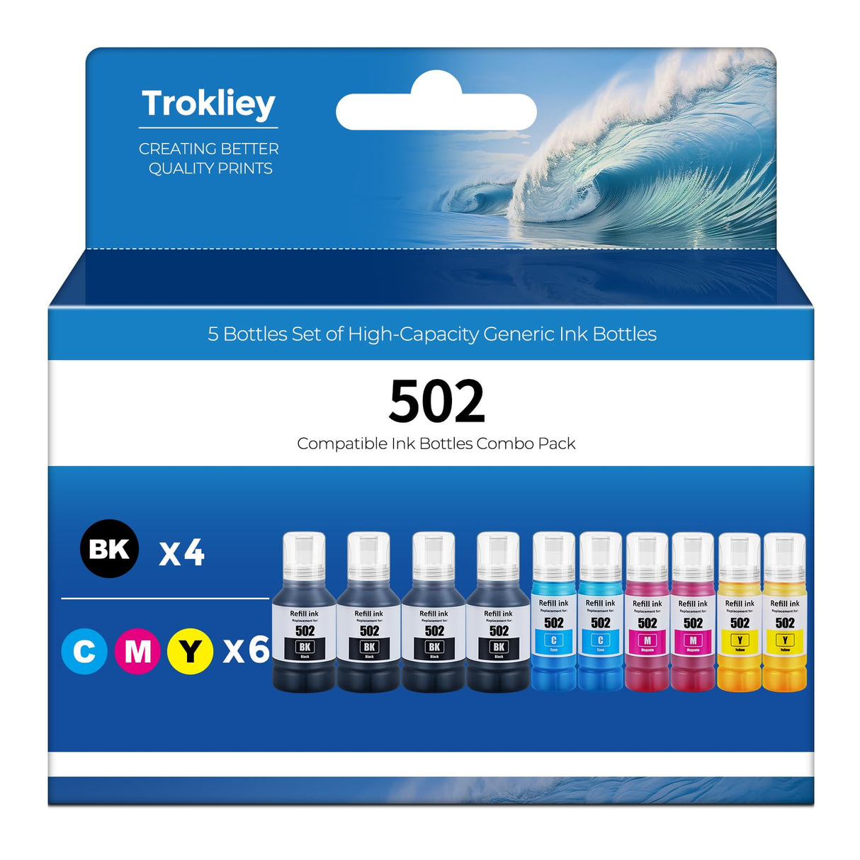 502 Ink Refill Bottle ET-2850 ET-3850 ET-2760 Replacement for 502 Ink Bottles for ET-15000 ET-3830 ET-4850 ET 2850 ET 3850 ET 2760 ET-3843 ET-4760 ET-2750 ET-3760 ET-3750 ET4750 Printer 10 Pack Trokliey