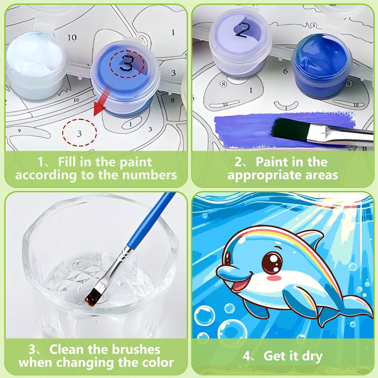 Reivworl Paint by Numbers Kit for Kids with Frame and Easel, Dolphin Paint by Number Kids Age 5-8-12, Paint by Numbers Gifts and Home Decor (8X8 Inch) Reivworl